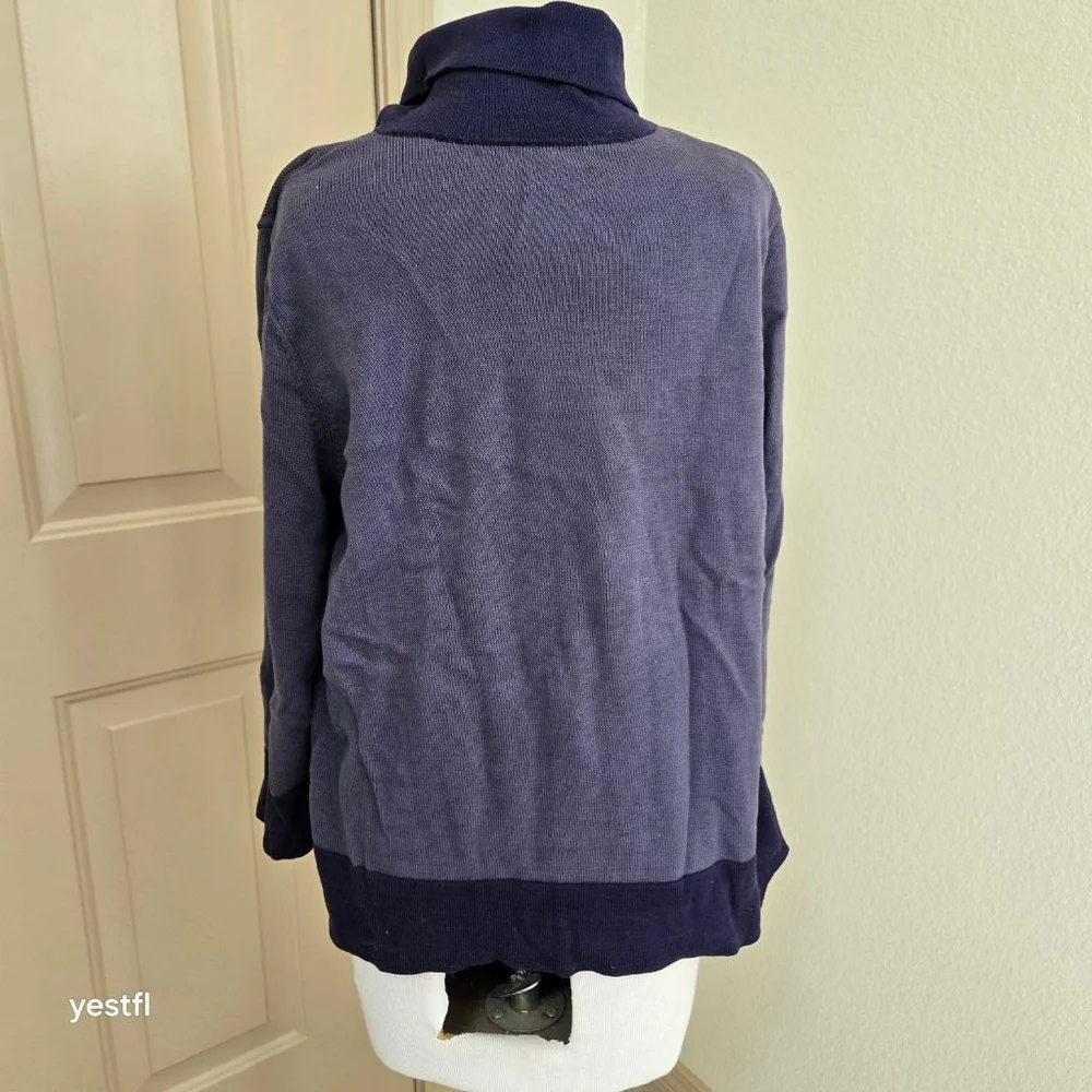 Women's Peruvian Connection Blue Purple Navy Pima Cotton Turtleneck Sweater XL